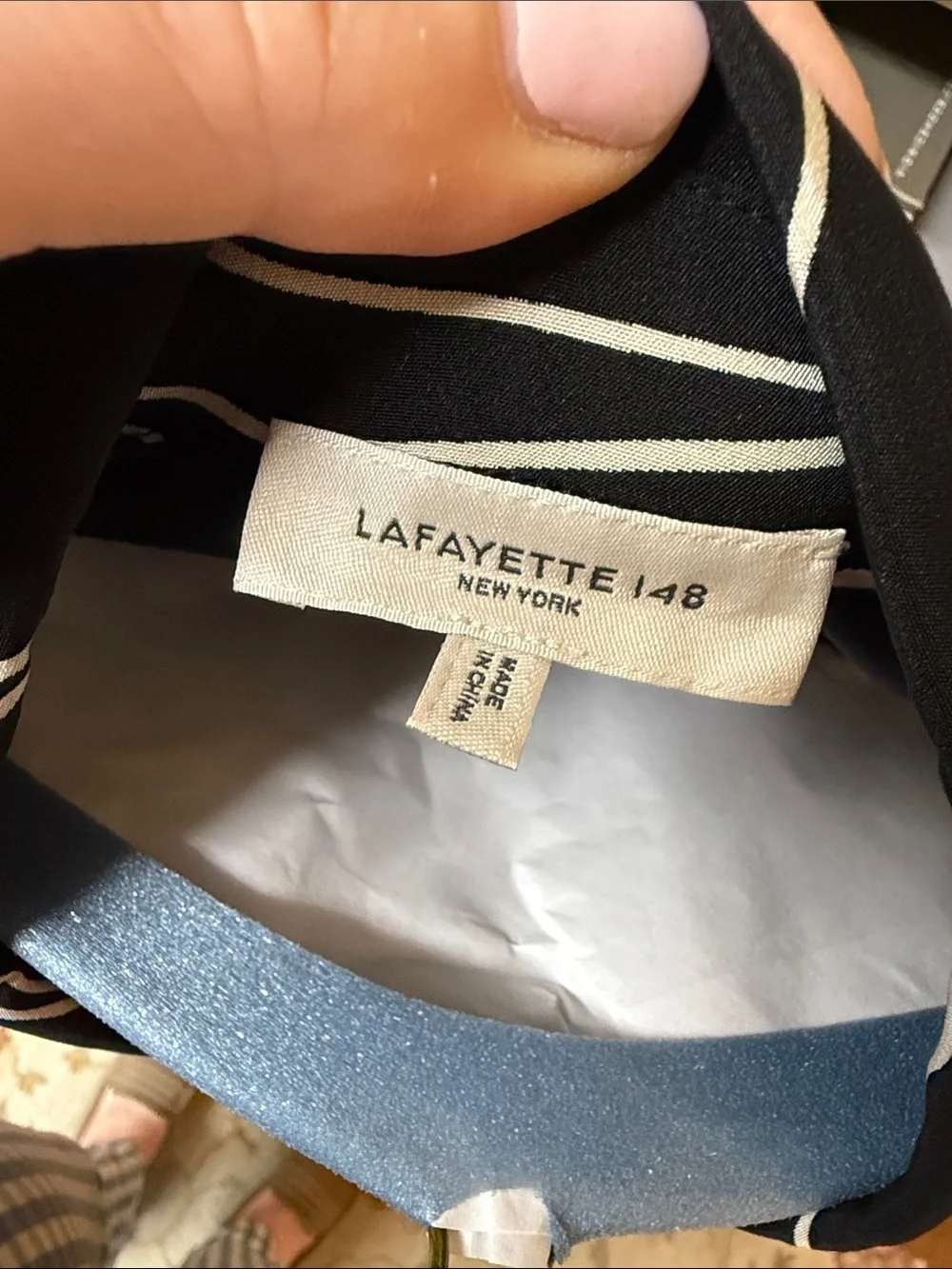 Lafayette 148 New York black 100% silk Button-Up Shirt with white abstract print